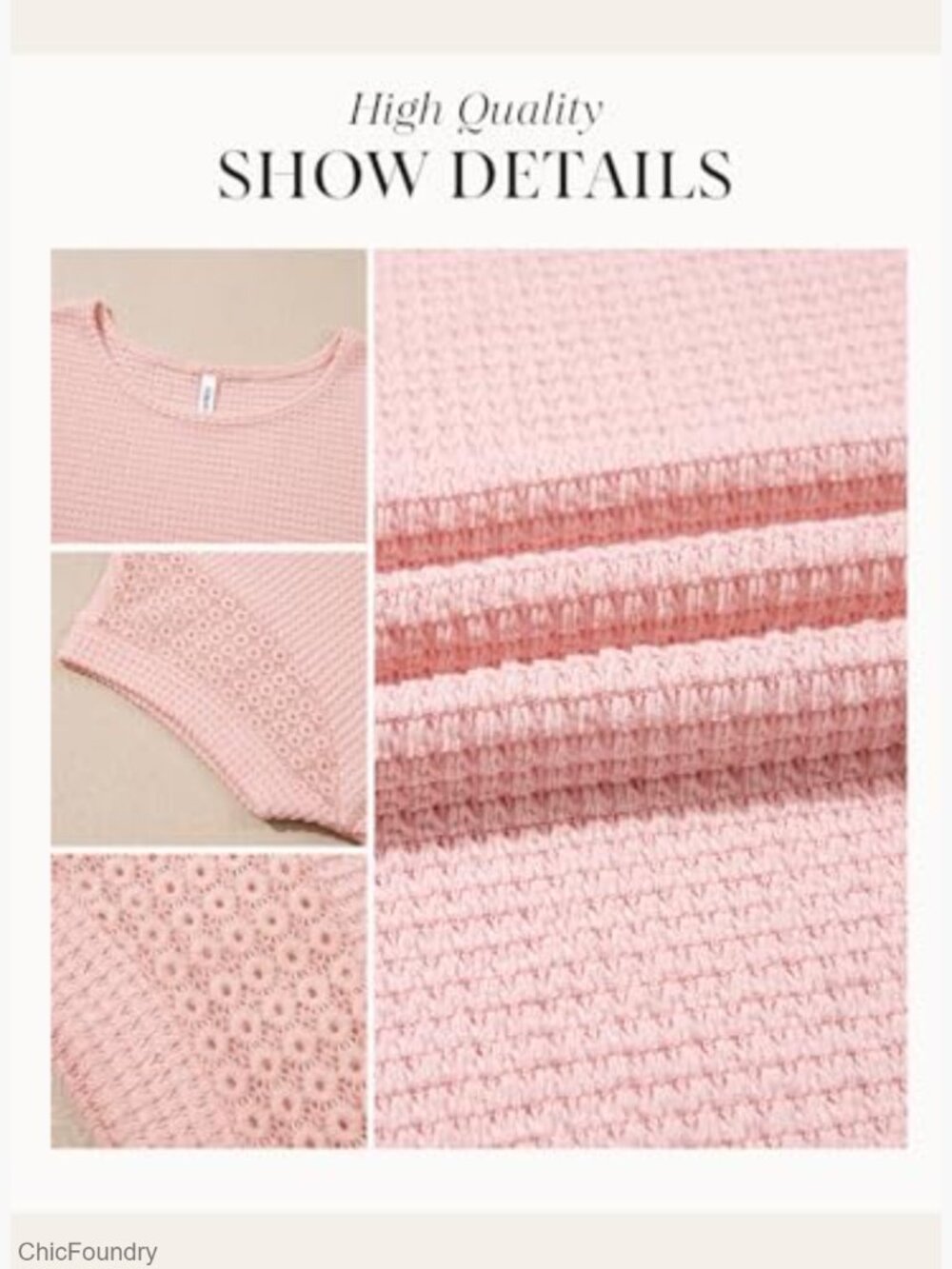 Waffle Knit Lace Sleeve Short Sleeve T-Shirt Loose Fit Summer Top - Picture 6 of 7